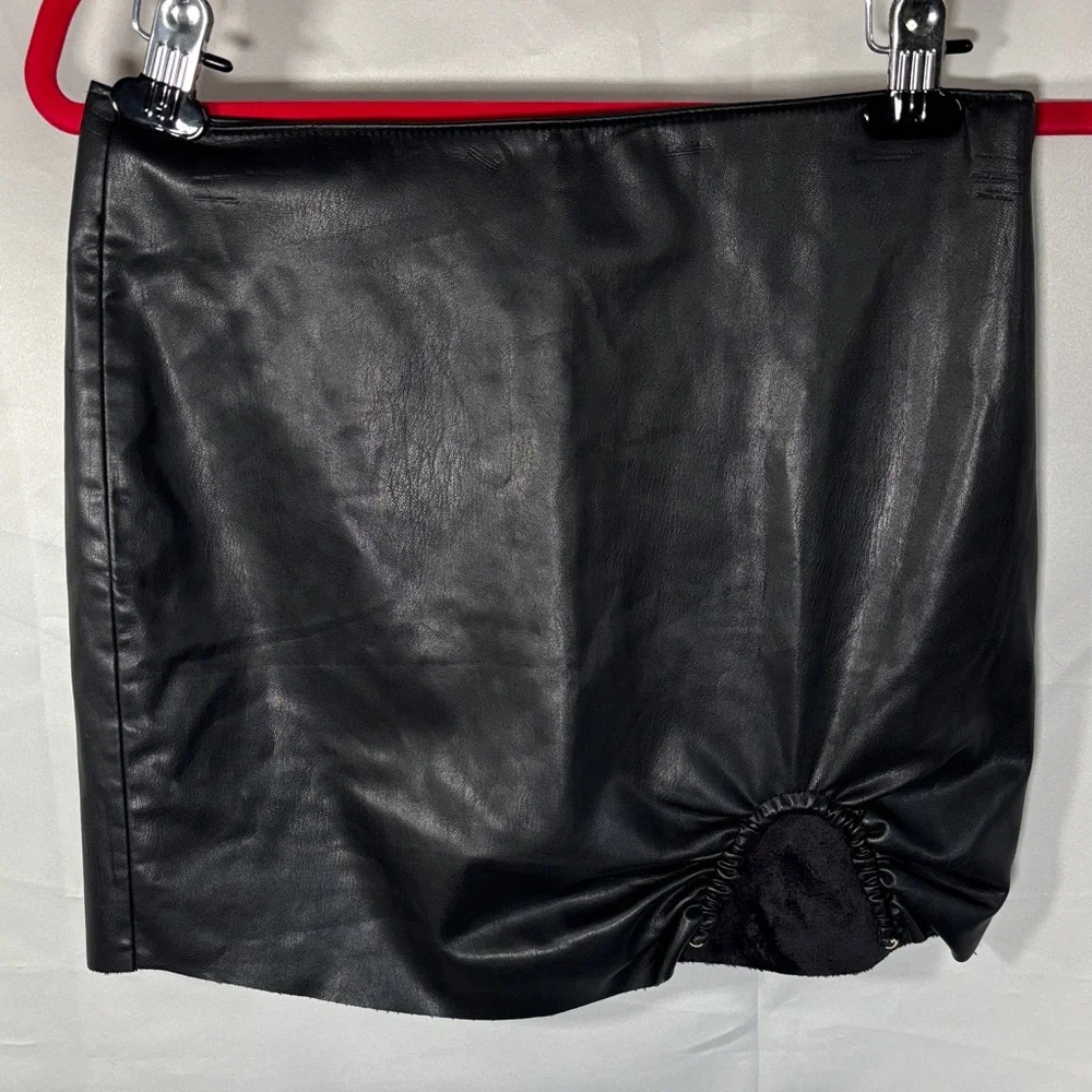 Zara Black Faux Leather Mini Skirt with Ruched Detail